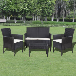 Set Divani da Giardino 4 pz con Cuscini in Polyrattan Nero 44186