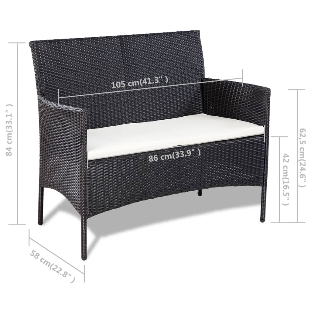 Set Divani da Giardino 4 pz con Cuscini in Polyrattan Nero 44186