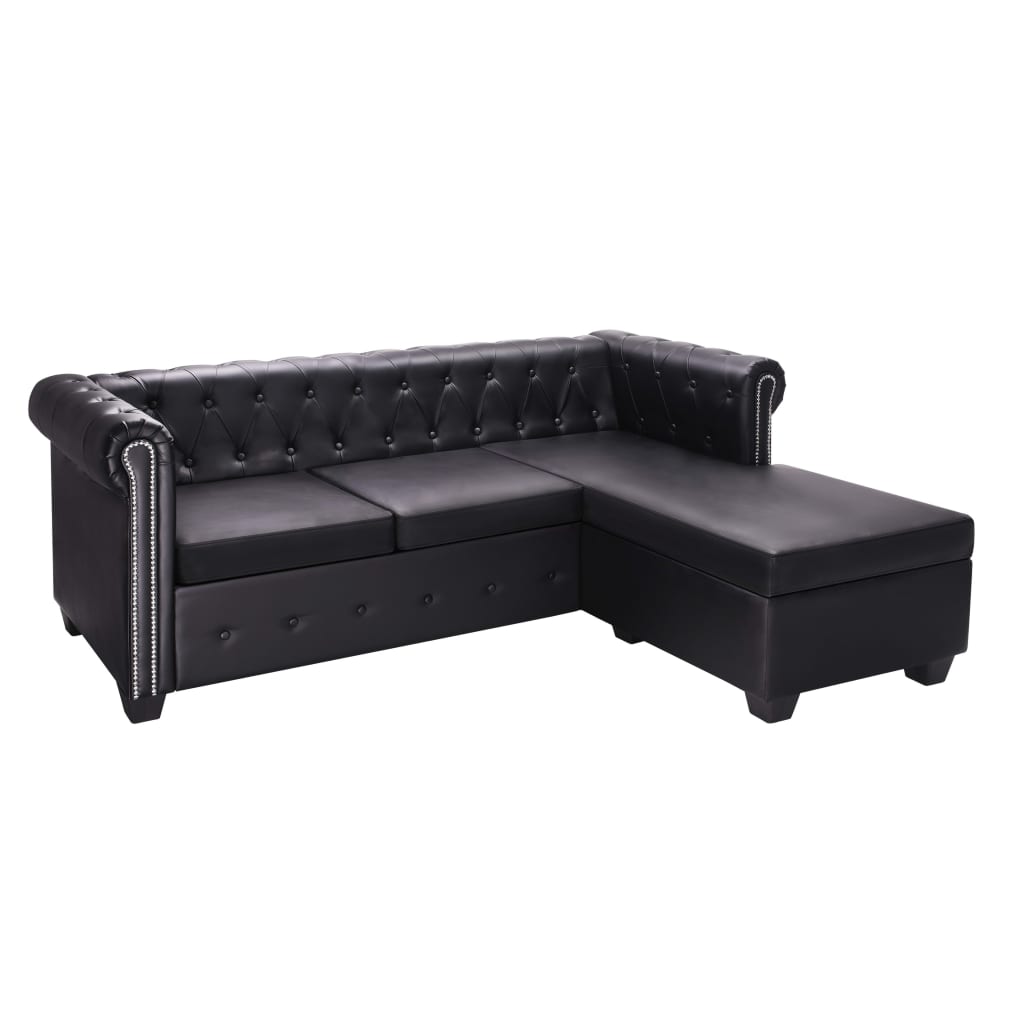 Divano Chesterfield a L in Similpelle Nero 275224