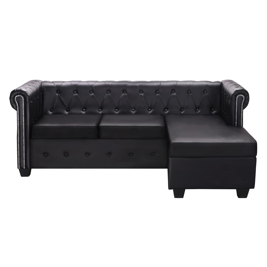 Divano Chesterfield a L in Similpelle Nero 275224