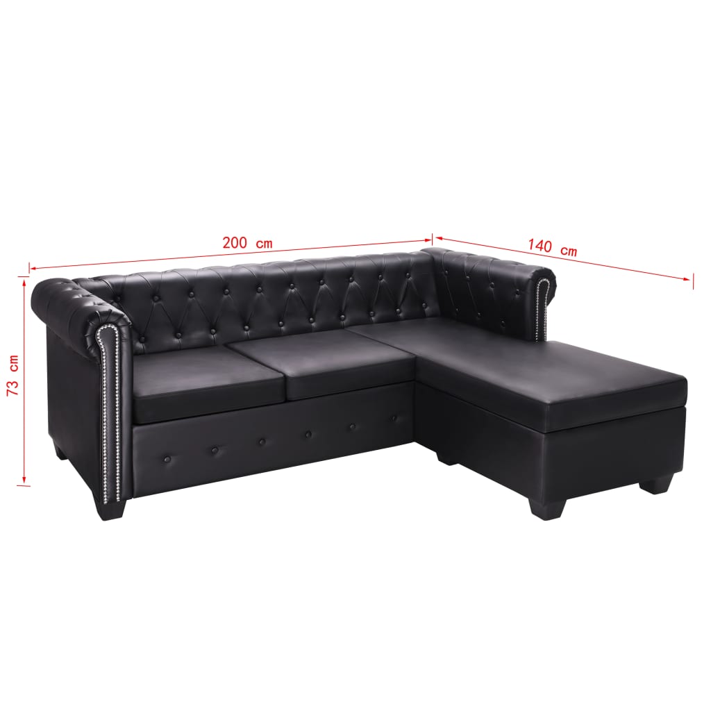 Divano Chesterfield a L in Similpelle Nero 275224