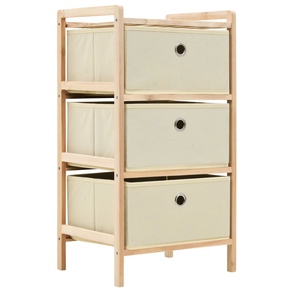 Mobiletto Stoccaggio Legno di Cedro e 3 Cesti in Tessuto Beige cod mxl 49732