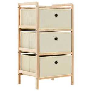 Mobiletto Stoccaggio Legno di Cedro e 3 Cesti in Tessuto Beige cod mxl 49732