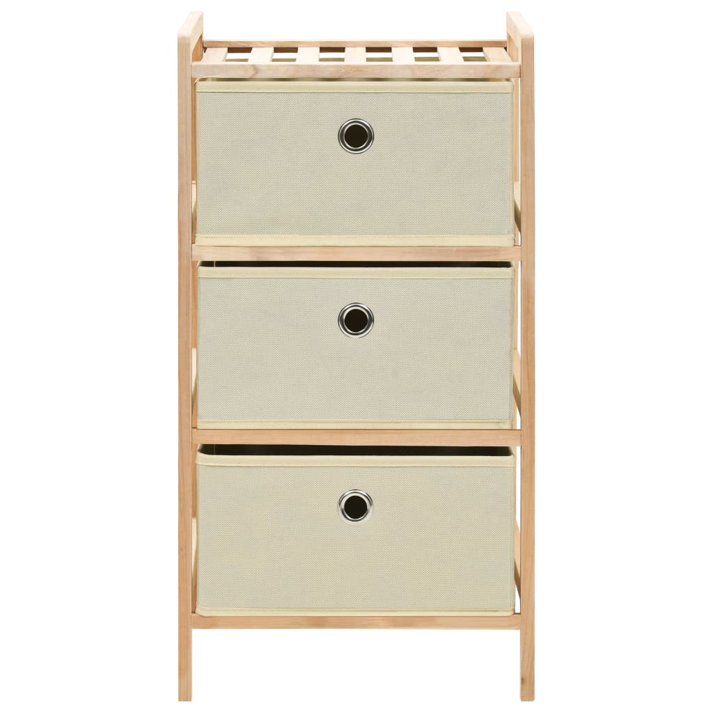 Mobiletto Stoccaggio Legno di Cedro e 3 Cesti in Tessuto Beige cod mxl 49732