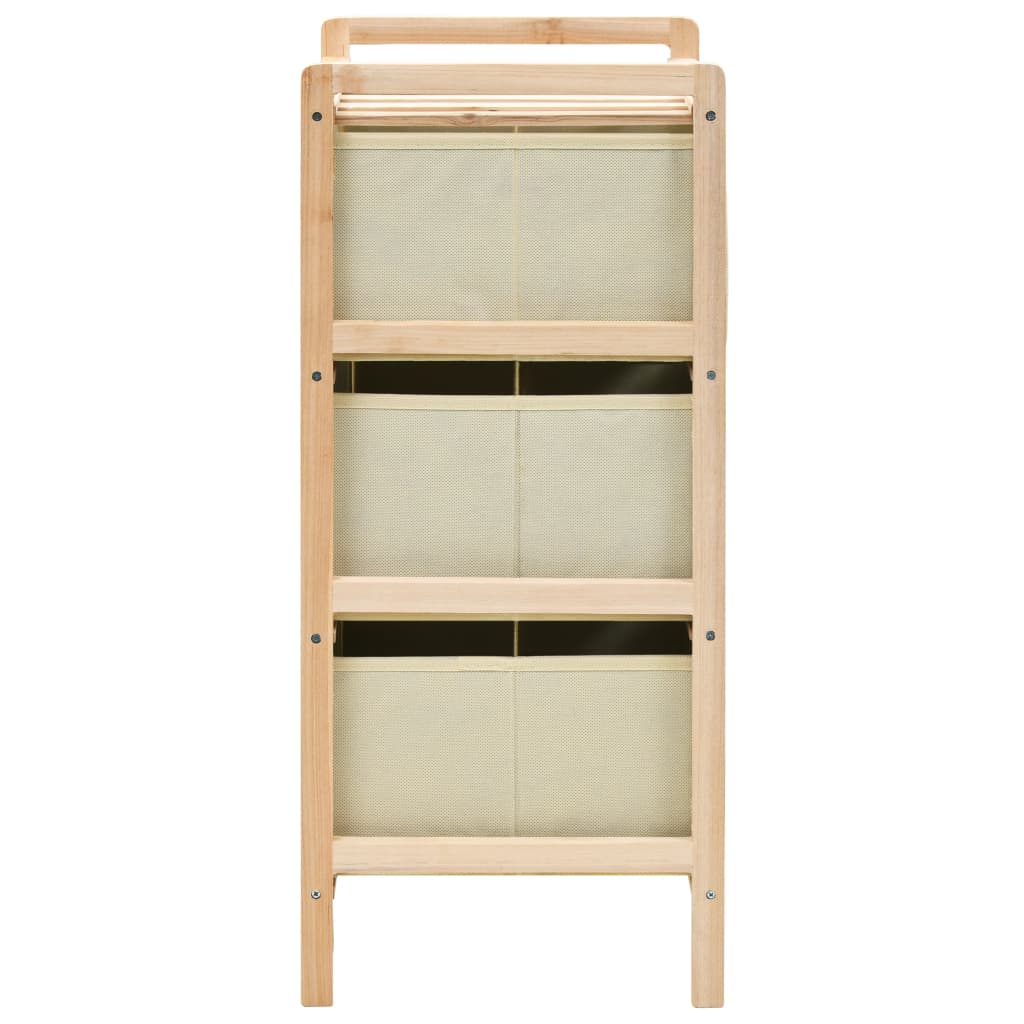 Mobiletto Stoccaggio Legno di Cedro e 3 Cesti in Tessuto Beige cod mxl 49732