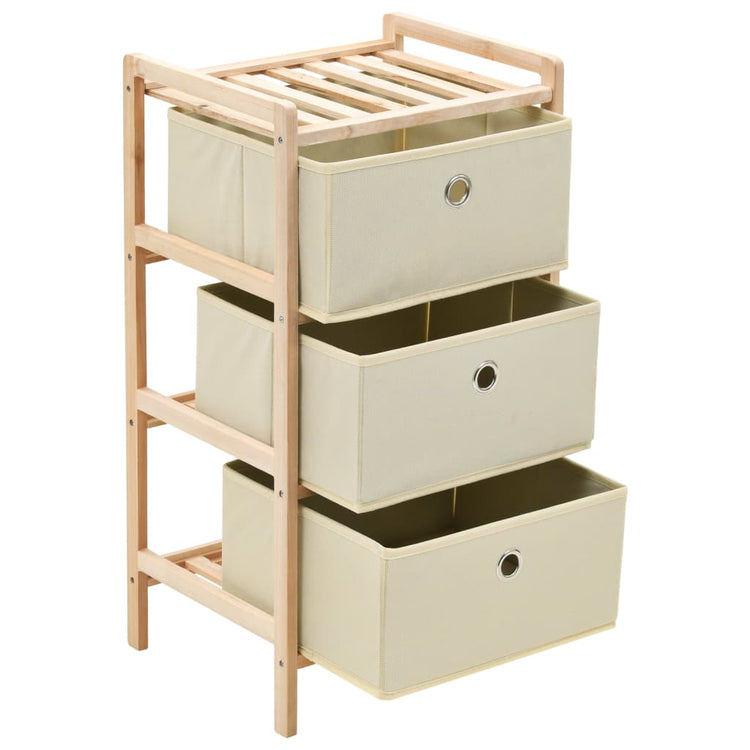 Mobiletto Stoccaggio Legno di Cedro e 3 Cesti in Tessuto Beige cod mxl 49732