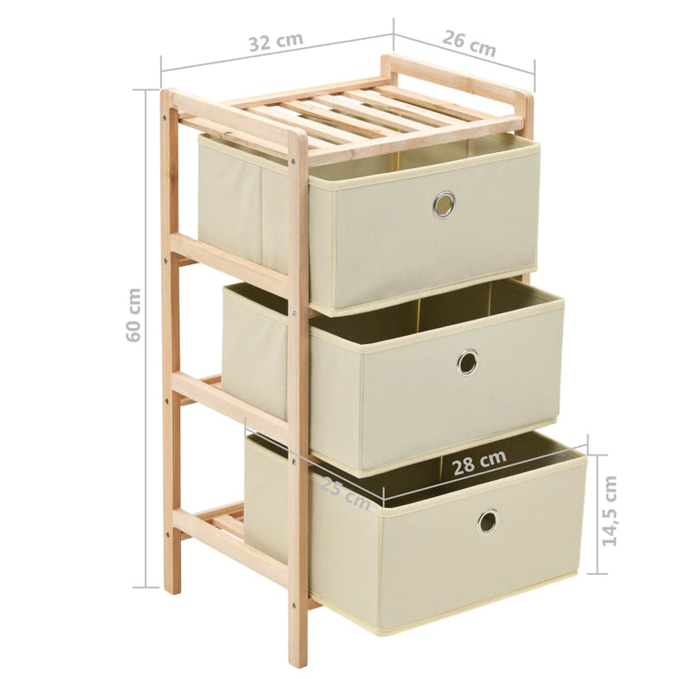 Mobiletto Stoccaggio Legno di Cedro e 3 Cesti in Tessuto Beige cod mxl 49732