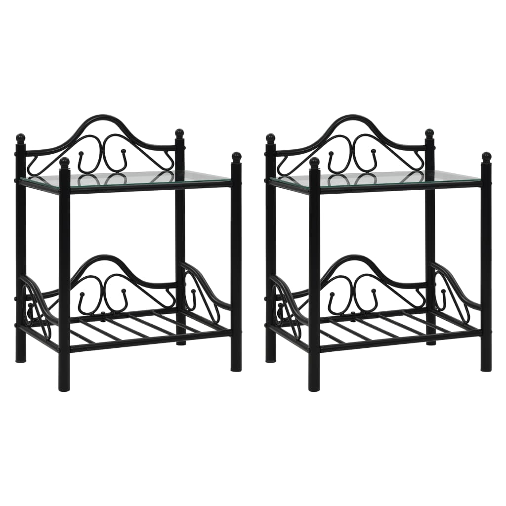 Comodini Set 2pz in Acciaio e Vetro Temperato 45x30,5x60cm Nero 246727