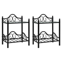 Comodini Set 2pz in Acciaio e Vetro Temperato 45x30,5x60cm Nero 246727