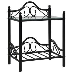 Comodini Set 2pz in Acciaio e Vetro Temperato 45x30,5x60cm Nero 246727