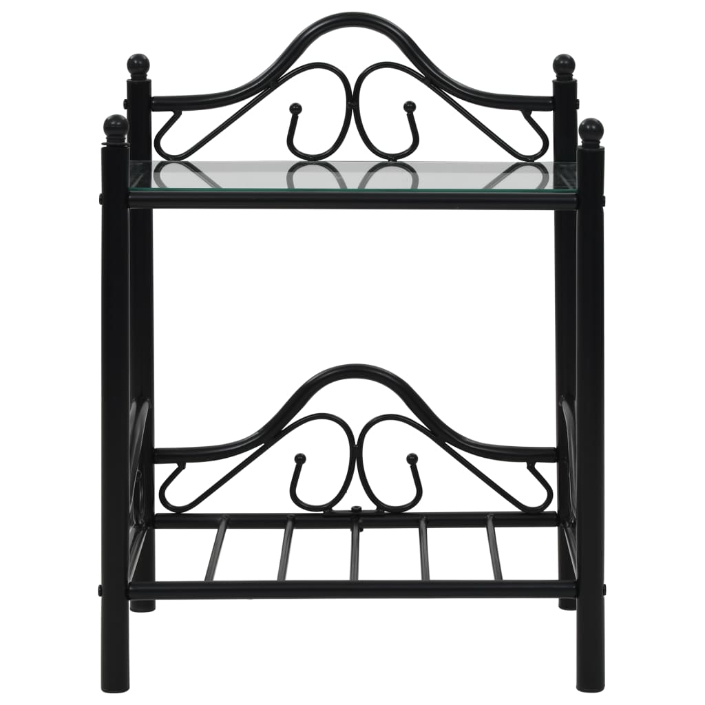 Comodini Set 2pz in Acciaio e Vetro Temperato 45x30,5x60cm Nero 246727