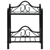 Comodini Set 2pz in Acciaio e Vetro Temperato 45x30,5x60cm Nero 246727