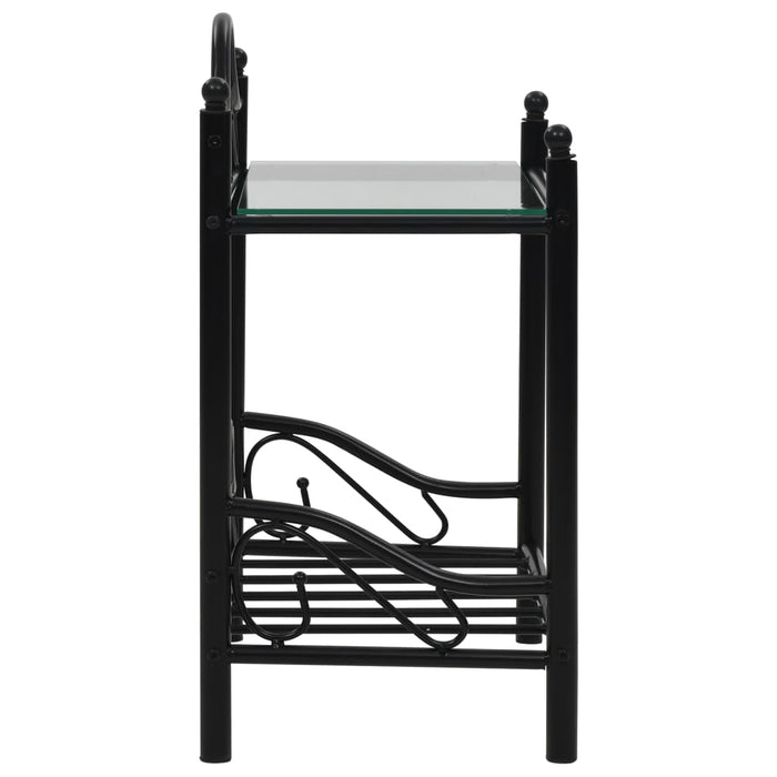 Comodini Set 2pz in Acciaio e Vetro Temperato 45x30,5x60cm Nero 246727