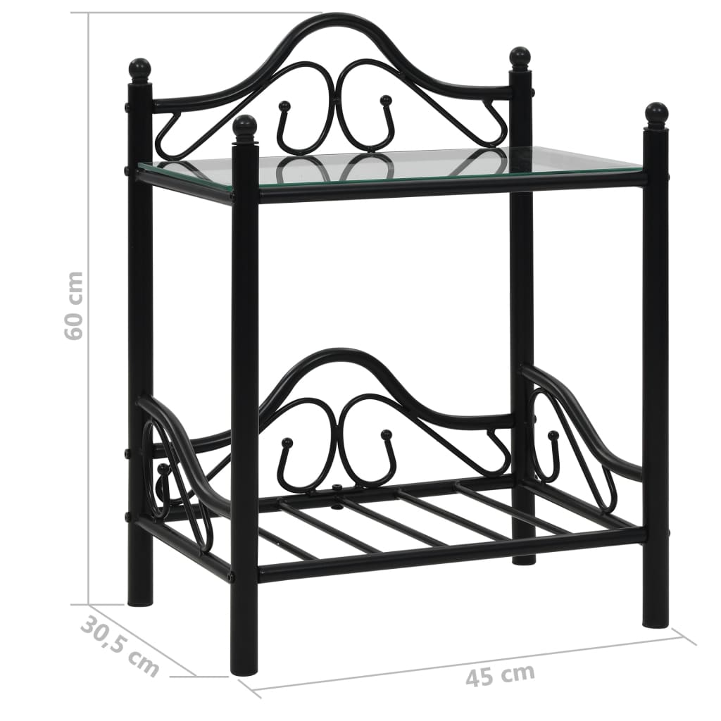 Comodini Set 2pz in Acciaio e Vetro Temperato 45x30,5x60cm Nero 246727