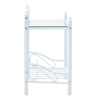 Comodino in Acciaio e Vetro Temperato 45x30,5x60cm Bianco cod mxl 51780