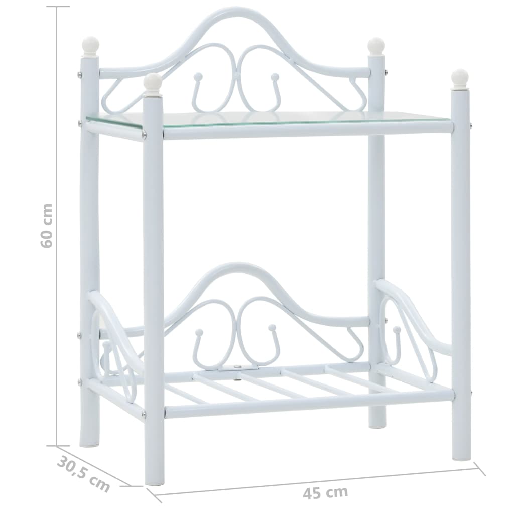 Comodino in Acciaio e Vetro Temperato 45x30,5x60cm Bianco cod mxl 51780