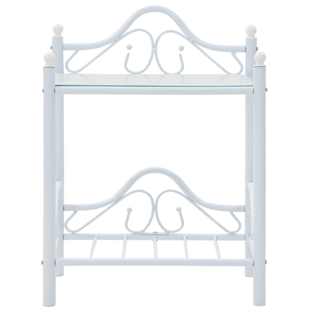 Comodini Set 2 pz Acciaio e Vetro Temperato 45x30,5x60cm Bianco 246729