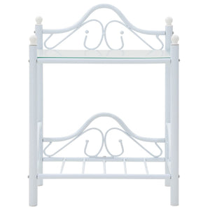 Comodini Set 2 pz Acciaio e Vetro Temperato 45x30,5x60cm Bianco 246729