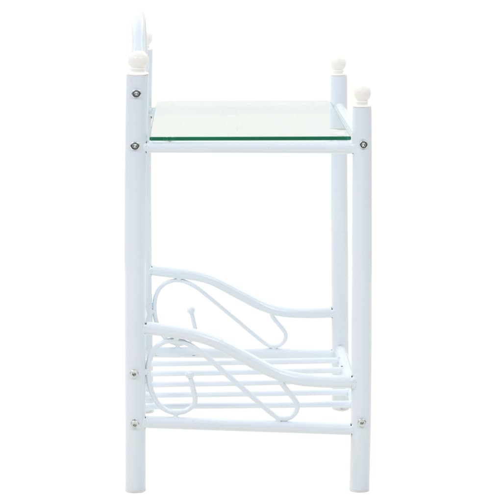 Comodini Set 2 pz Acciaio e Vetro Temperato 45x30,5x60cm Bianco 246729