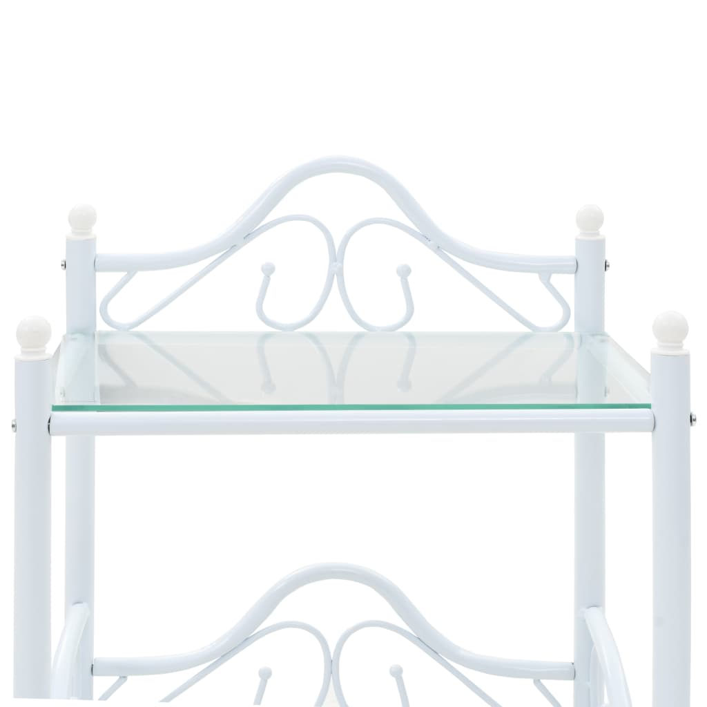 Comodini Set 2 pz Acciaio e Vetro Temperato 45x30,5x60cm Bianco 246729