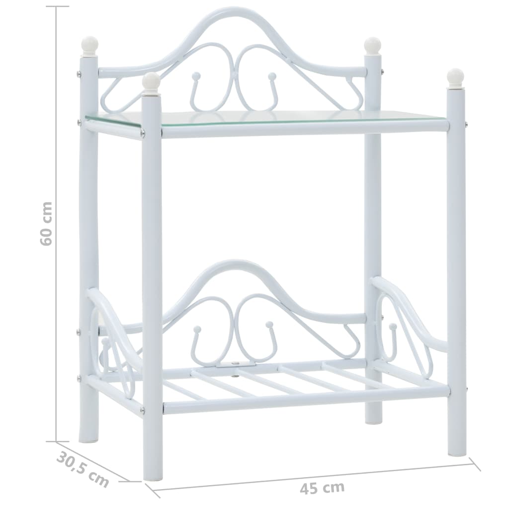 Comodini Set 2 pz Acciaio e Vetro Temperato 45x30,5x60cm Bianco 246729