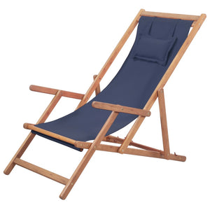 Sdraio da Spiaggia Pieghevole in Tessuto e Telaio Legno Blu cod mxl 63923