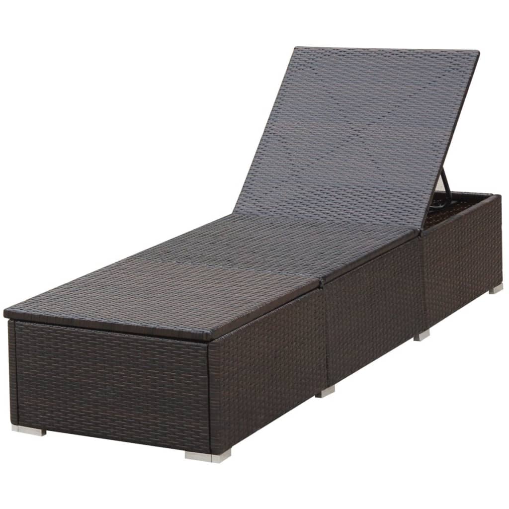 Lettino Prendisole con Cuscino in Polyrattan Marrone cod mxl 24959