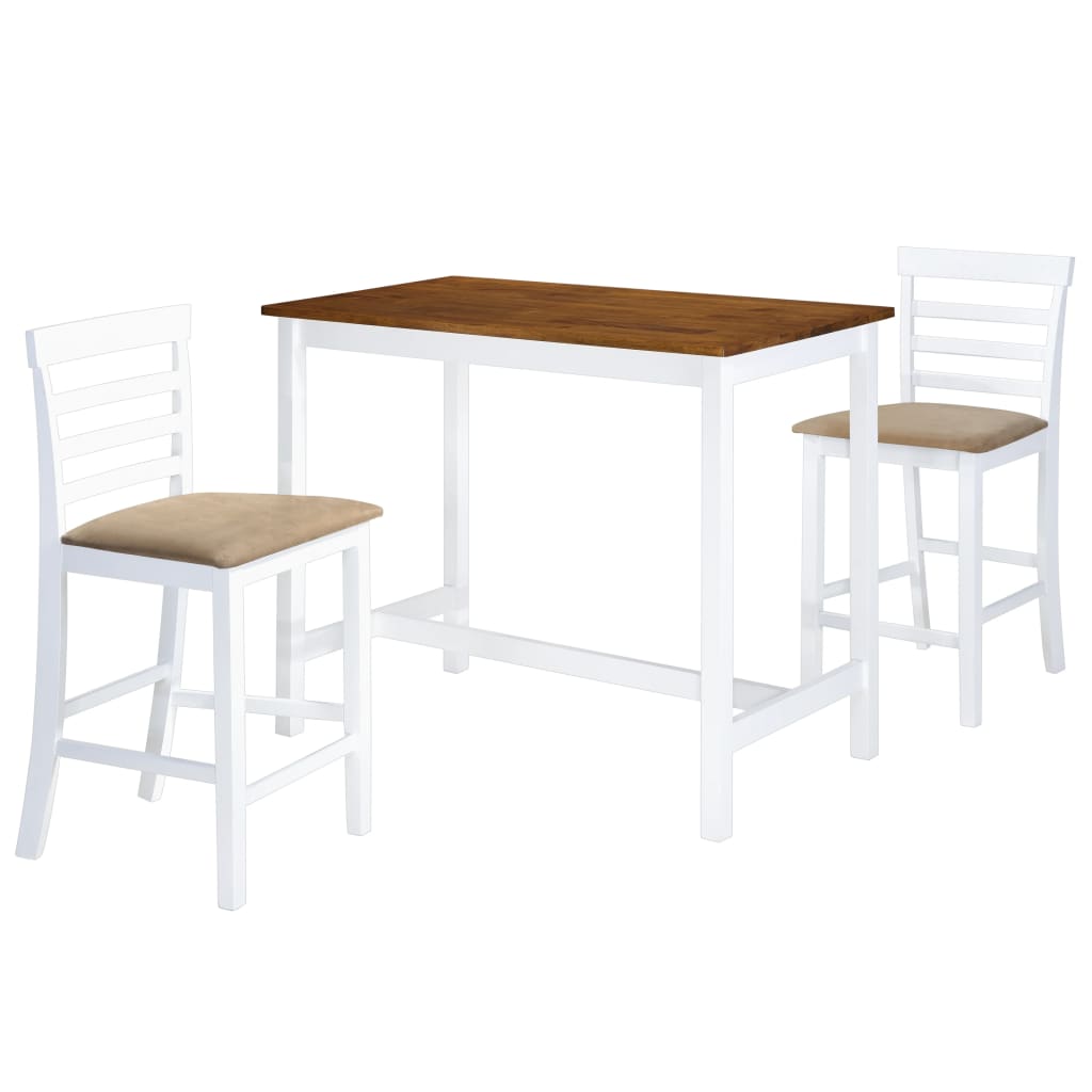 Set Tavolo e Sedie da Bar 3 pz Legno Massello Marrone e Bianco 275233