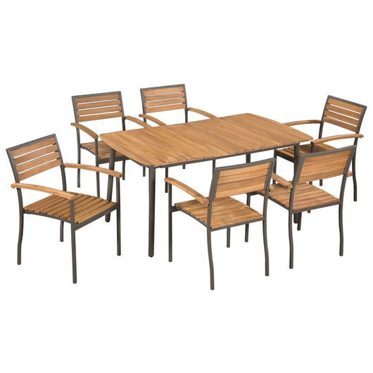 Set da Pranzo da Giardino 7 pz in Massello di Acacia e Acciaio cod mxl 40945