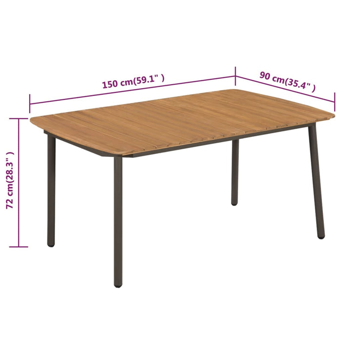 Tavolo da Giardino 150x90x72cm in Massello di Acacia e Acciaio cod mxl 34333