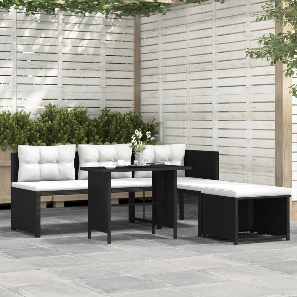 Set Divani da Giardino 4 pz in Polyrattan Nero