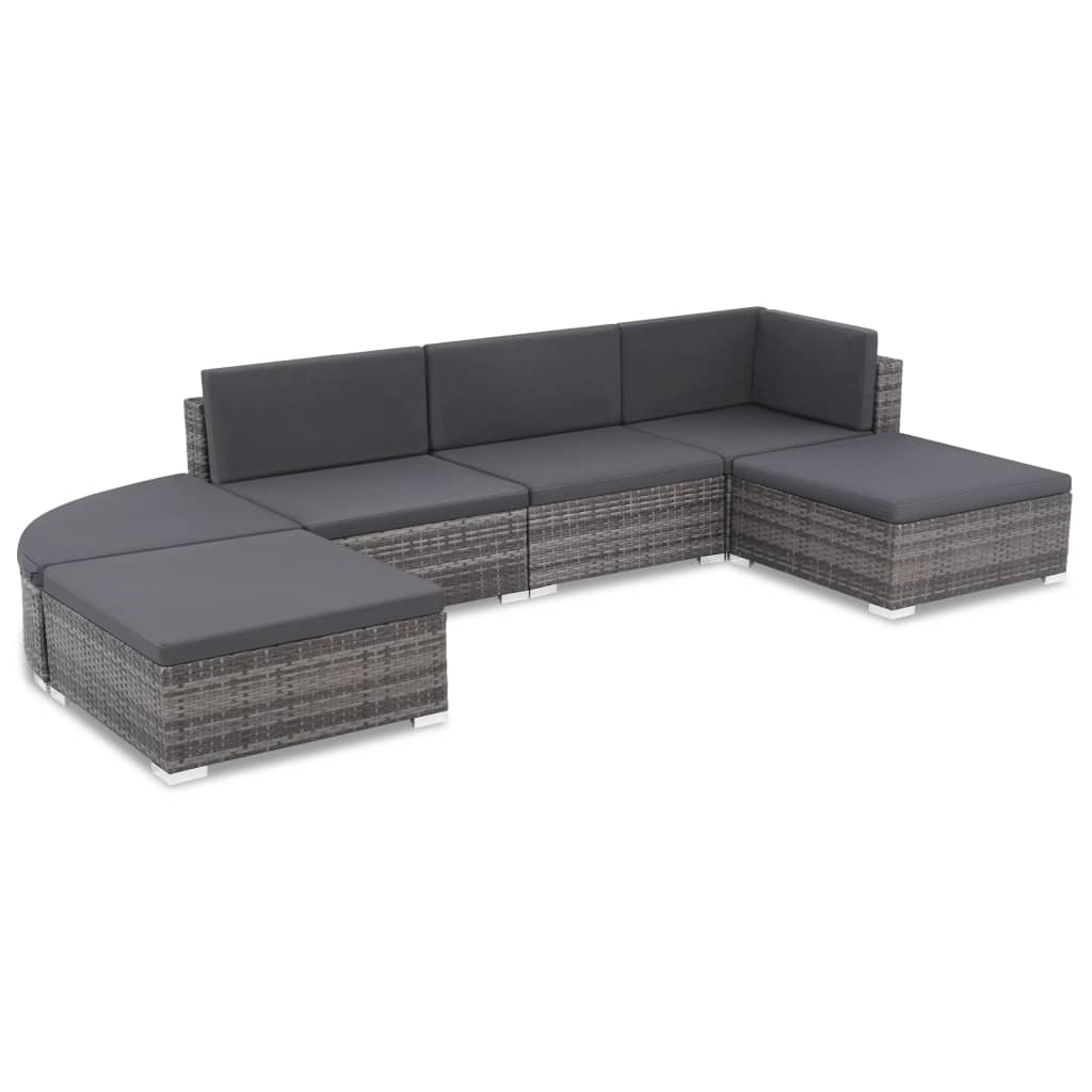 Set Divani da Giardino 6 pz con Cuscini in Polyrattan Grigio 44425