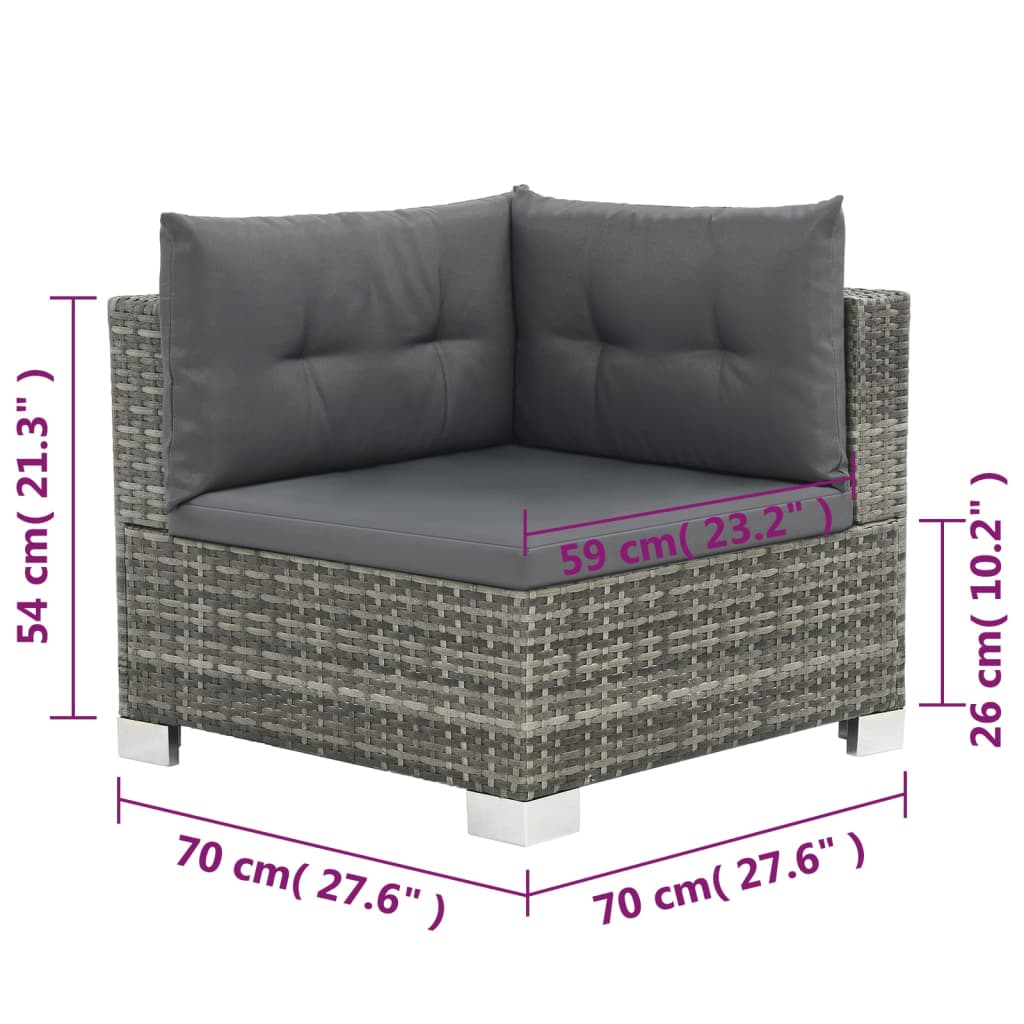 Set Divani da Giardino 10 pz con Cuscini in Polyrattan Grigio 44426