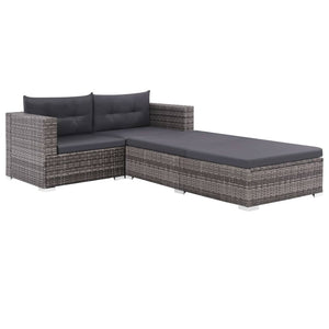 Set Divani da Giardino 3 pz con Cuscini in Polyrattan Grigio 44427