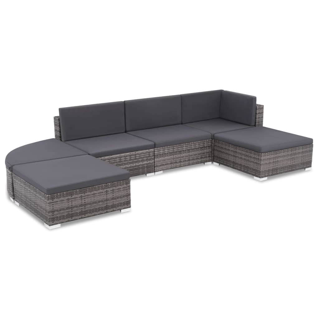 Set Divani da Giardino 6 pz con Cuscini in Polyrattan Grigiocod mxl 118884