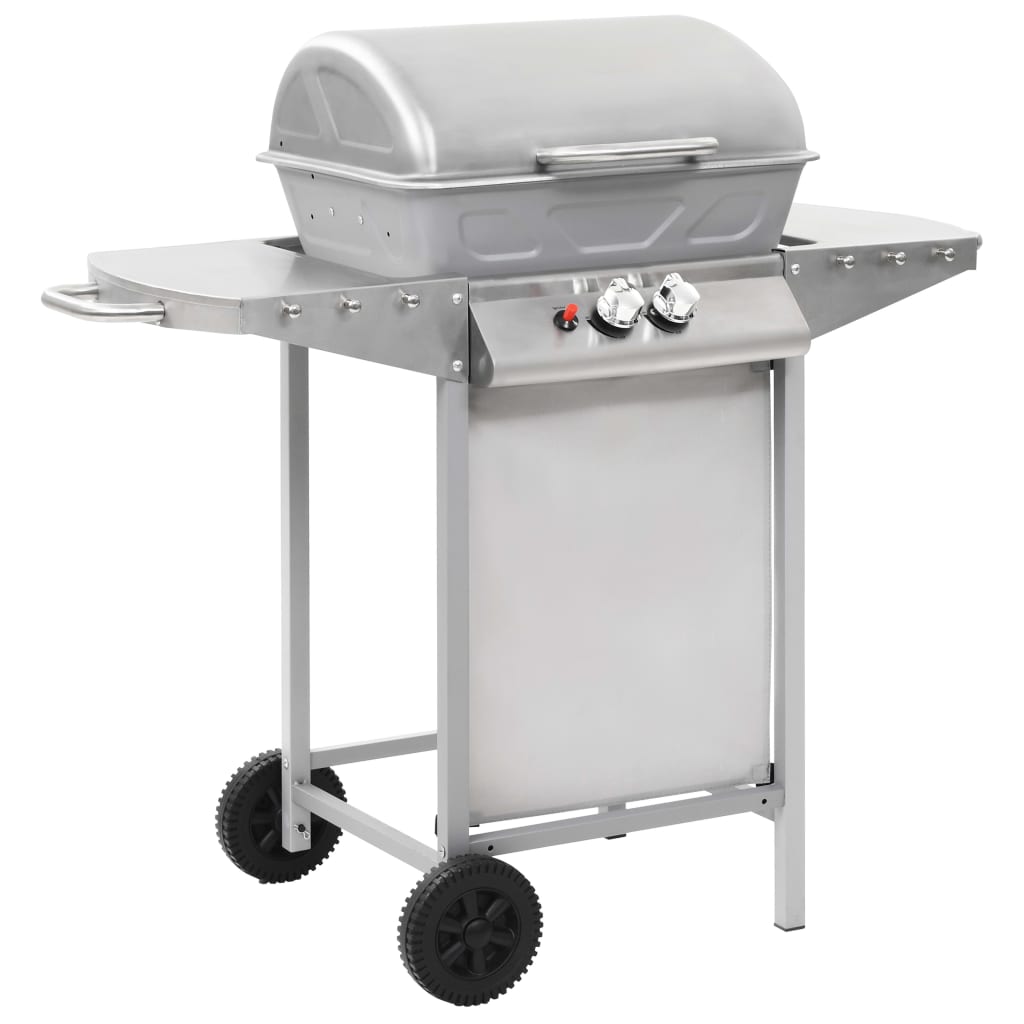 Barbecue a Gas con Griglia 2 Fornelli Argento Acciaio Inox 44274