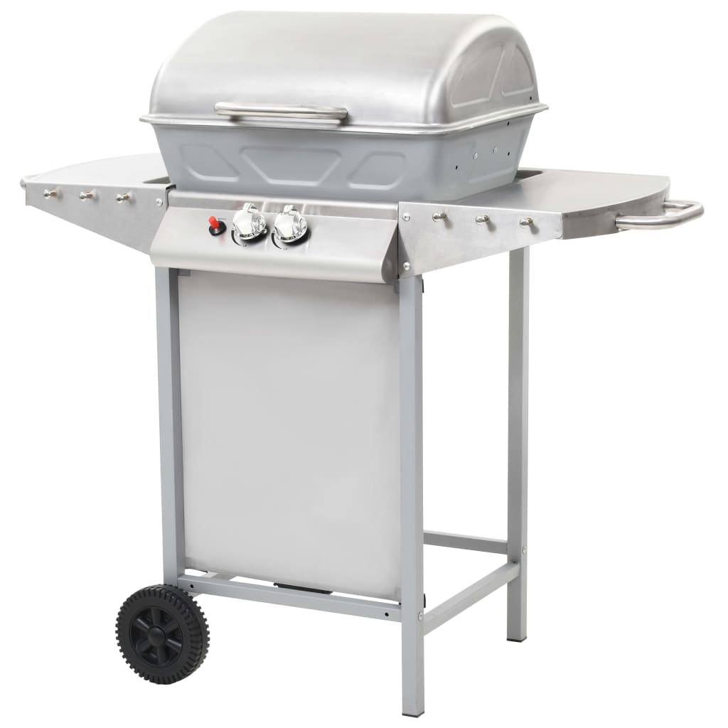 Barbecue a Gas con Griglia 2 Fornelli Argento Acciaio Inox 44274