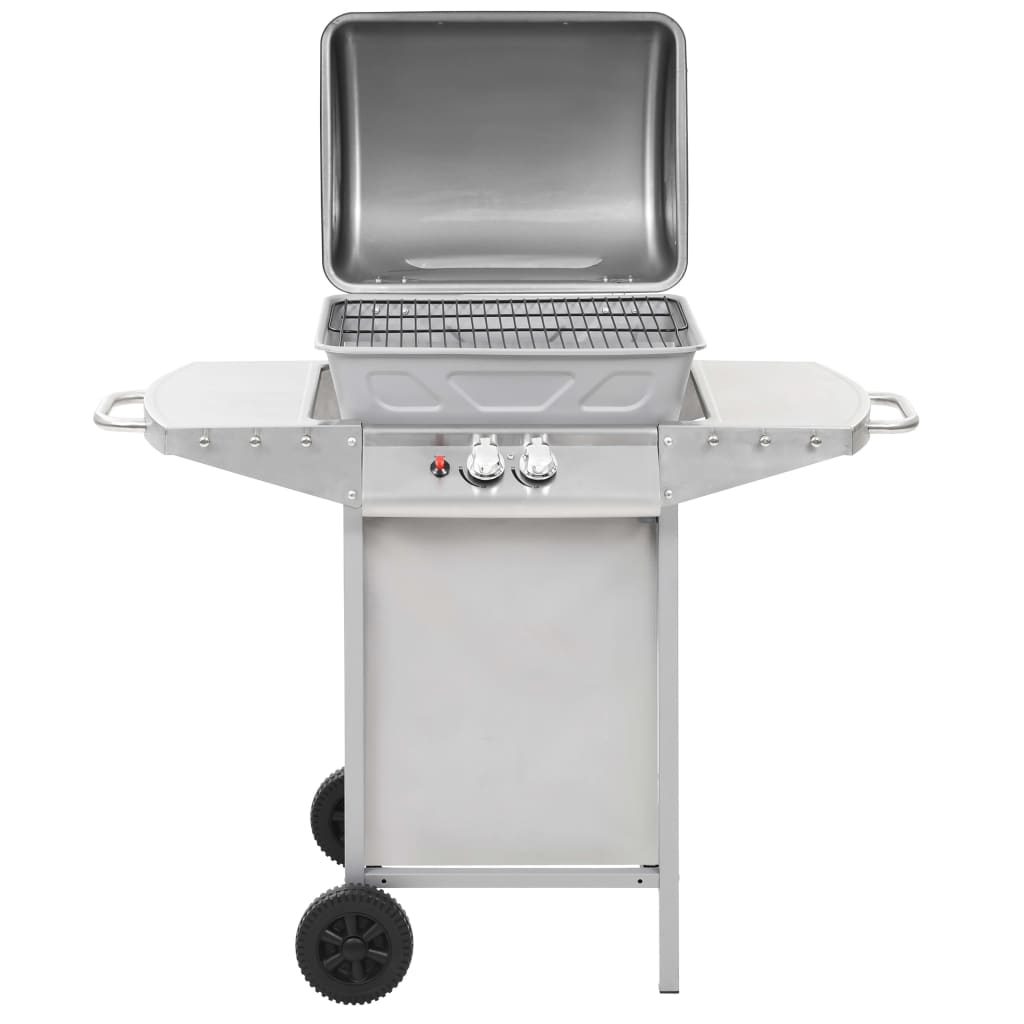 Barbecue a Gas con Griglia 2 Fornelli Argento Acciaio Inox