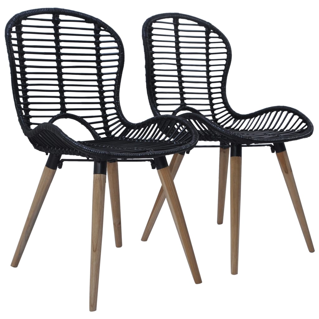 Sedie da Pranzo 2 pz Nere in Rattan Naturale 246807