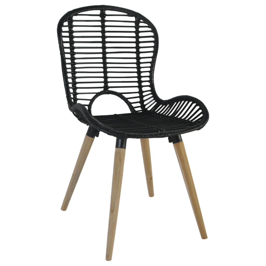 Sedie da Pranzo 2 pz Nere in Rattan Naturale 246807