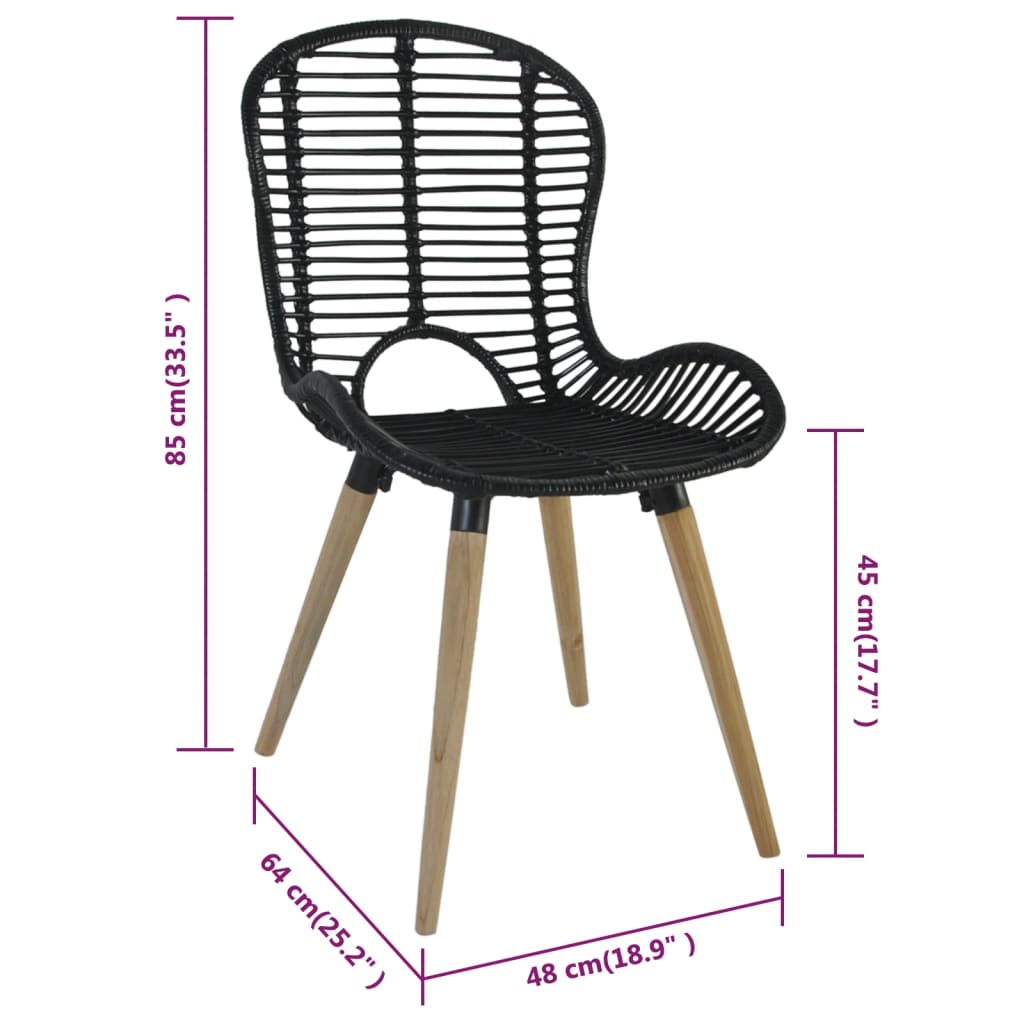 Sedie da Pranzo 2 pz Nere in Rattan Naturale 246807