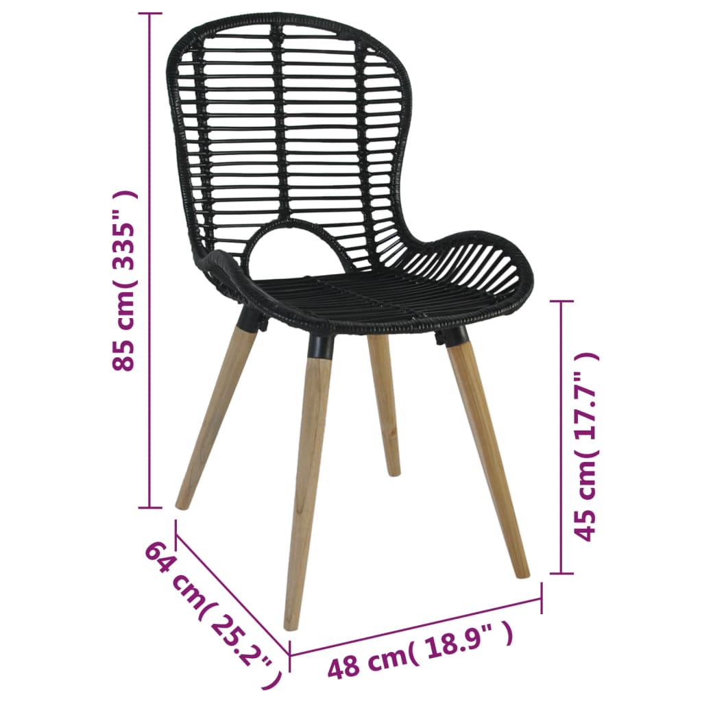 Sedie da Pranzo 4 pz Nere in Rattan Naturale cod mxl 55401