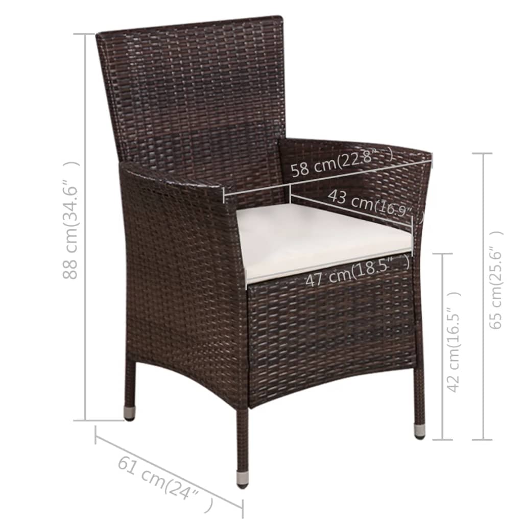 Set da Bistro 3 pz in Polyrattan Marrone cod mxl 35347