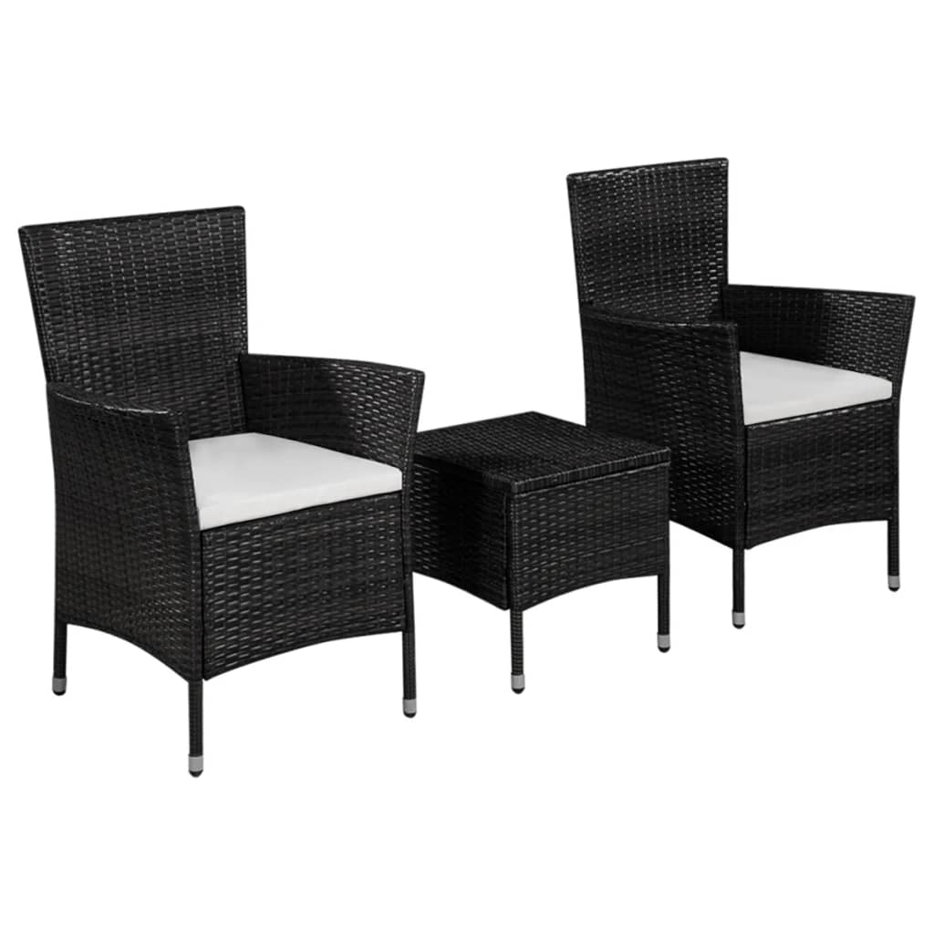 Set da Bistrot 3 pz in Polyrattan Nero