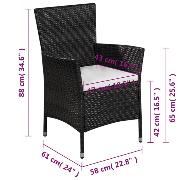 Set da Bistrot 3 pz in Polyrattan Nero