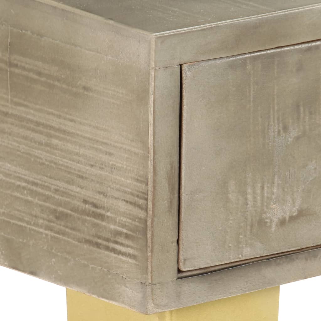 Tavolo Consolle Massello di Mango Grigio e Ottone 110x35x76 cm