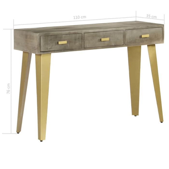 Tavolo Consolle Massello di Mango Grigio e Ottone 110x35x76 cm