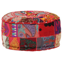 Pouf Patchwork Rotondo Fatto a Mano in Cotone 40x20 cm Rosso cod mxl 62504