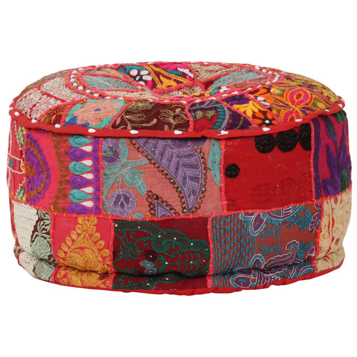 Pouf Patchwork Rotondo Fatto a Mano in Cotone 40x20 cm Rosso cod mxl 62504