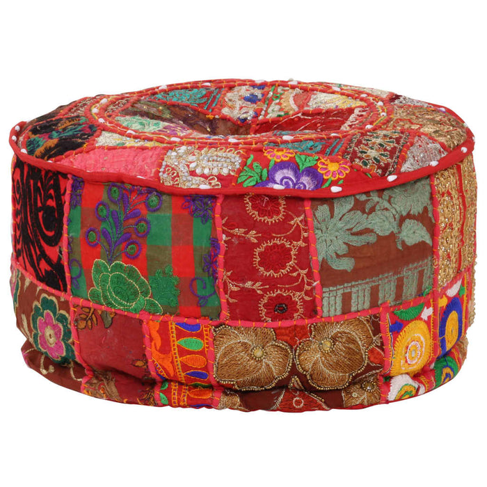 Pouf Patchwork Rotondo Fatto a Mano in Cotone 40x20 cm Rosso cod mxl 62504